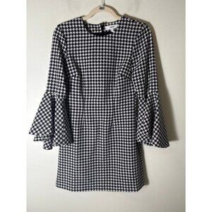 Likely Black and White Houndstooth Long Sleeve Knee Length Dress Sz 4